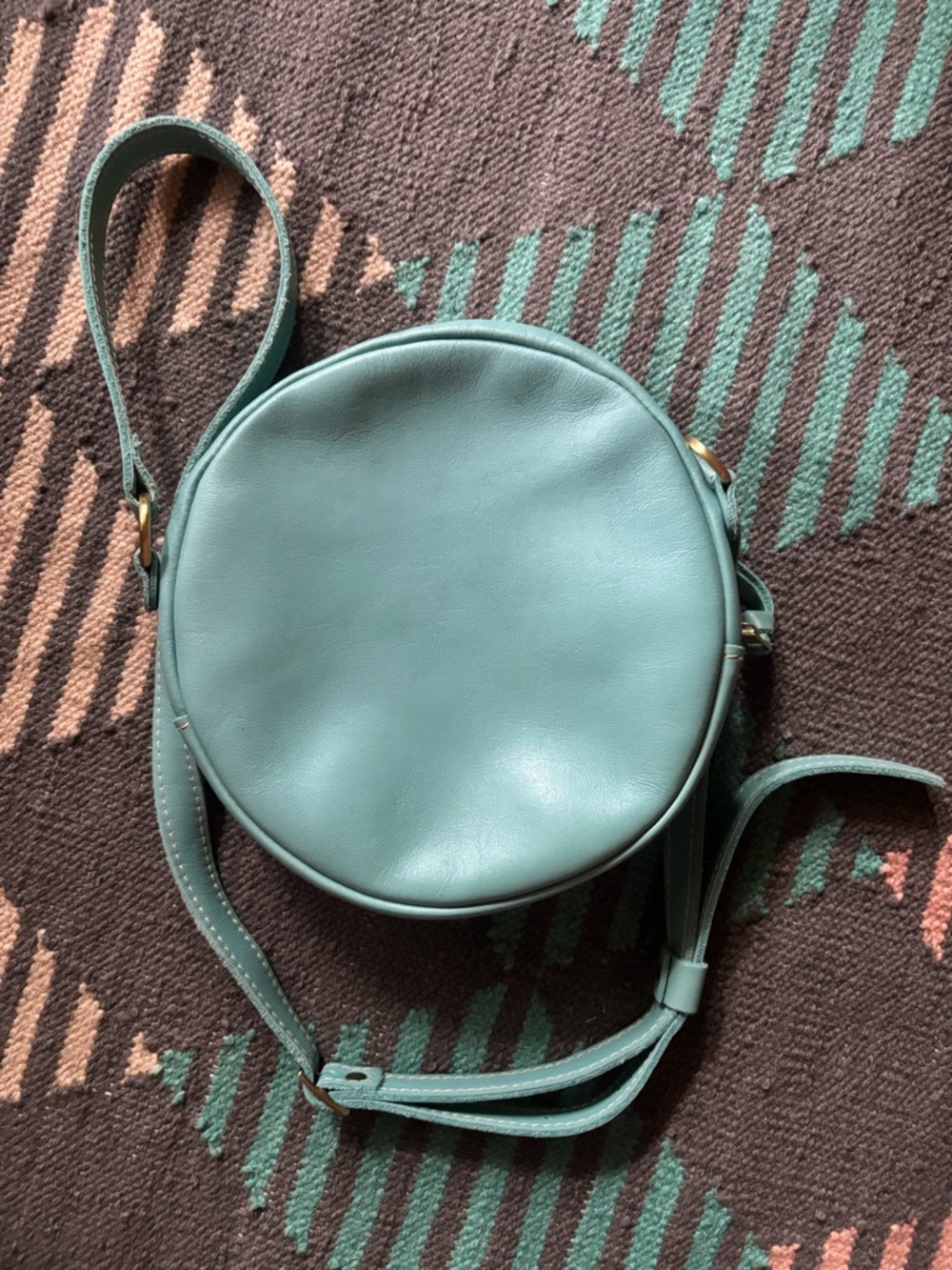Portland Leather Circle Crossbody Bag - Turquoise - Picture 6 of 7